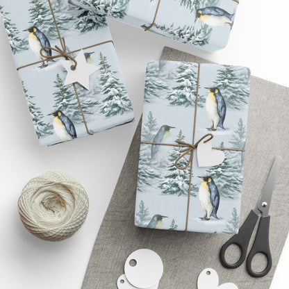 Solitary Penguin Between Snow Pines