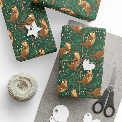 Playful Otters Tangle In Festive Lights