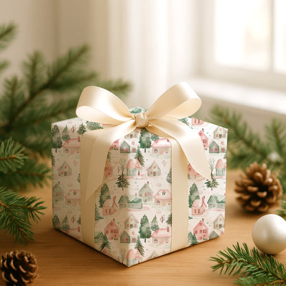 Soft Snowfall Between Pastel Cottages