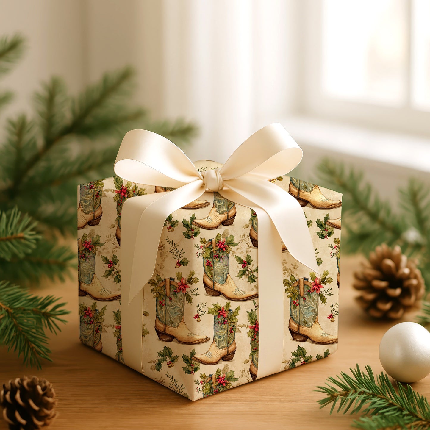 Cowboy Christmas Blooms With Holly