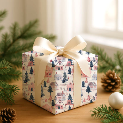 Snowfall Nestles Between Pink Rooftops