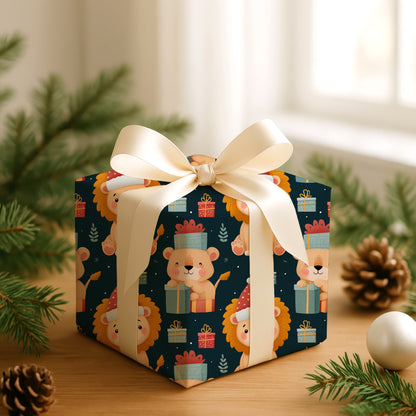 Festive Lion Unwraps Holiday Cheer