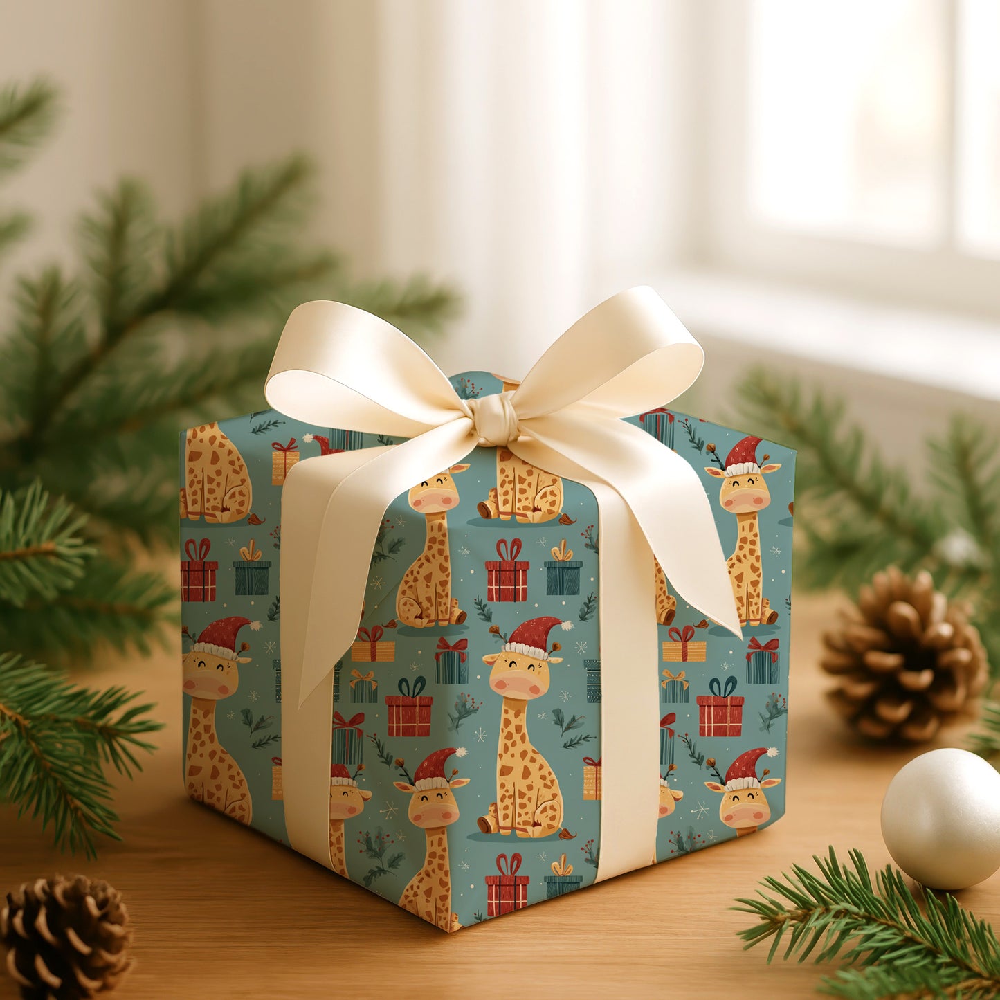 Giraffe Giggles Through Winter's Cheer