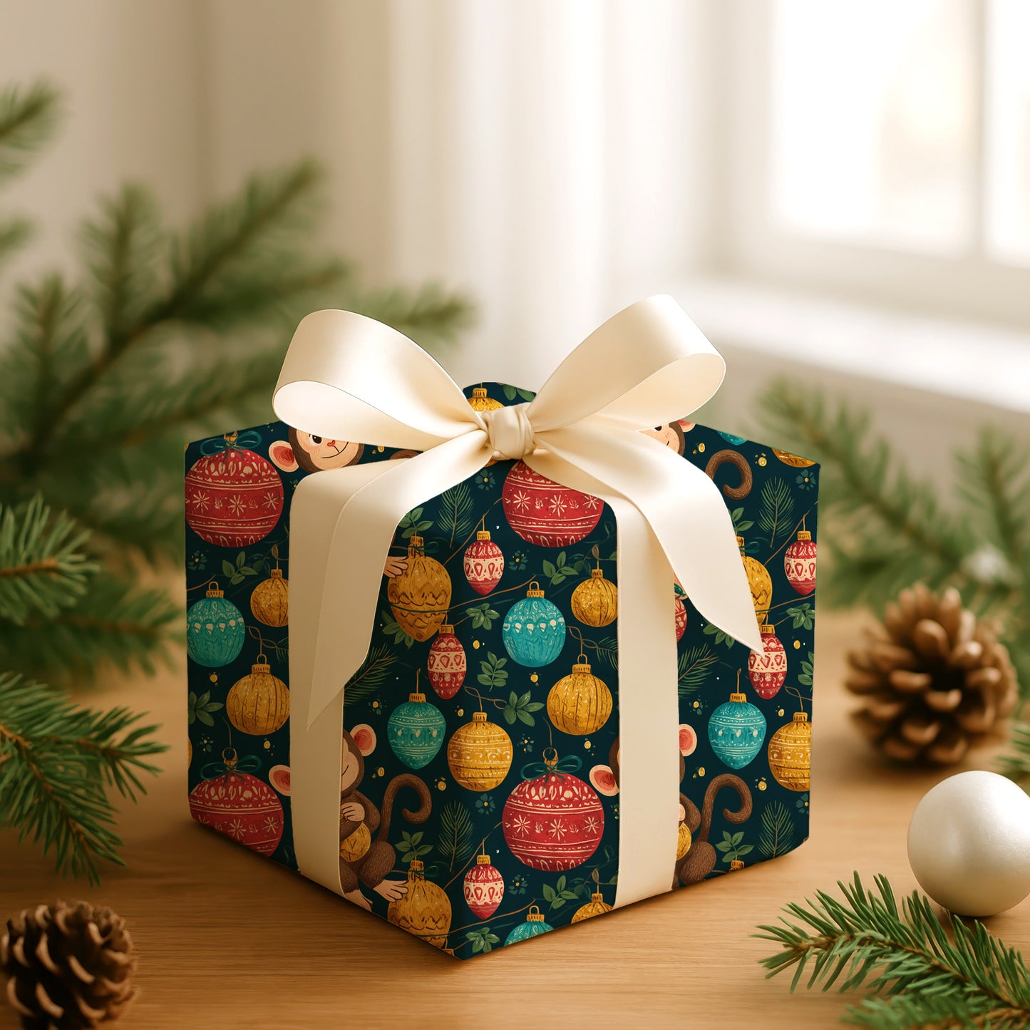 Monkey Plays Among Holiday Treasures