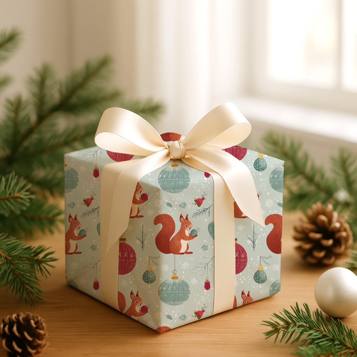 Festive Squirrels Dance Between Snowflakes