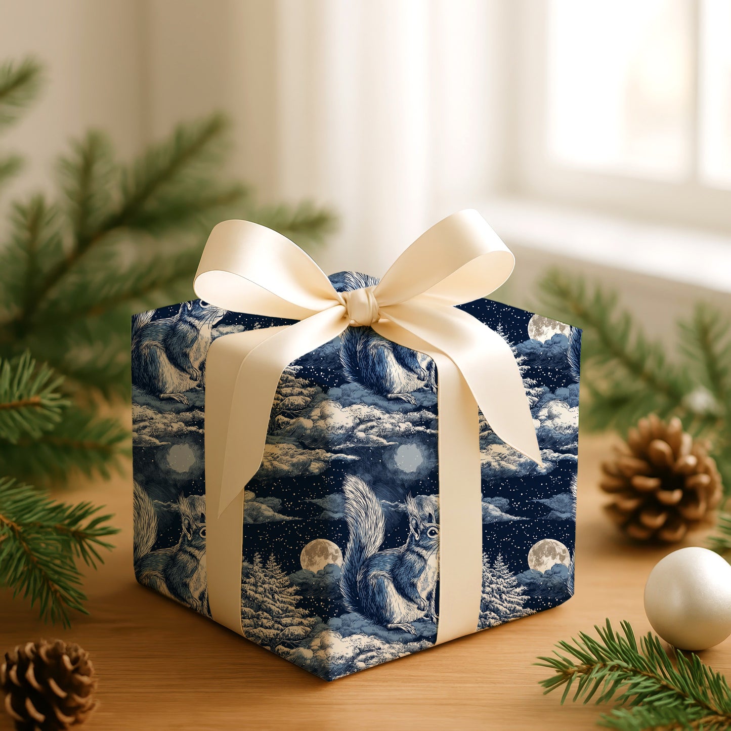 Midnight Squirrel Watches Winter's Symphony