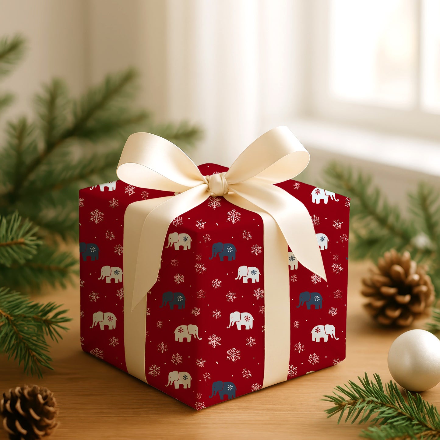 Elephants Dance Through Winter's Red