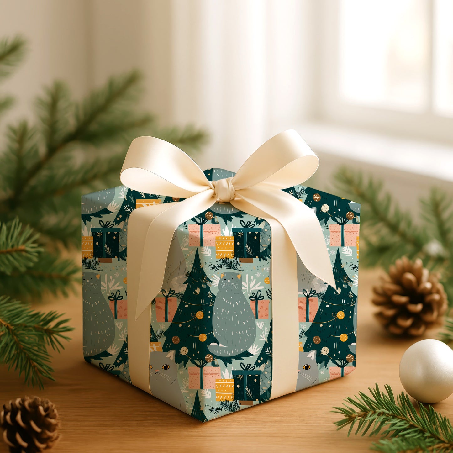 Curious Cat Awaits Holiday Magic