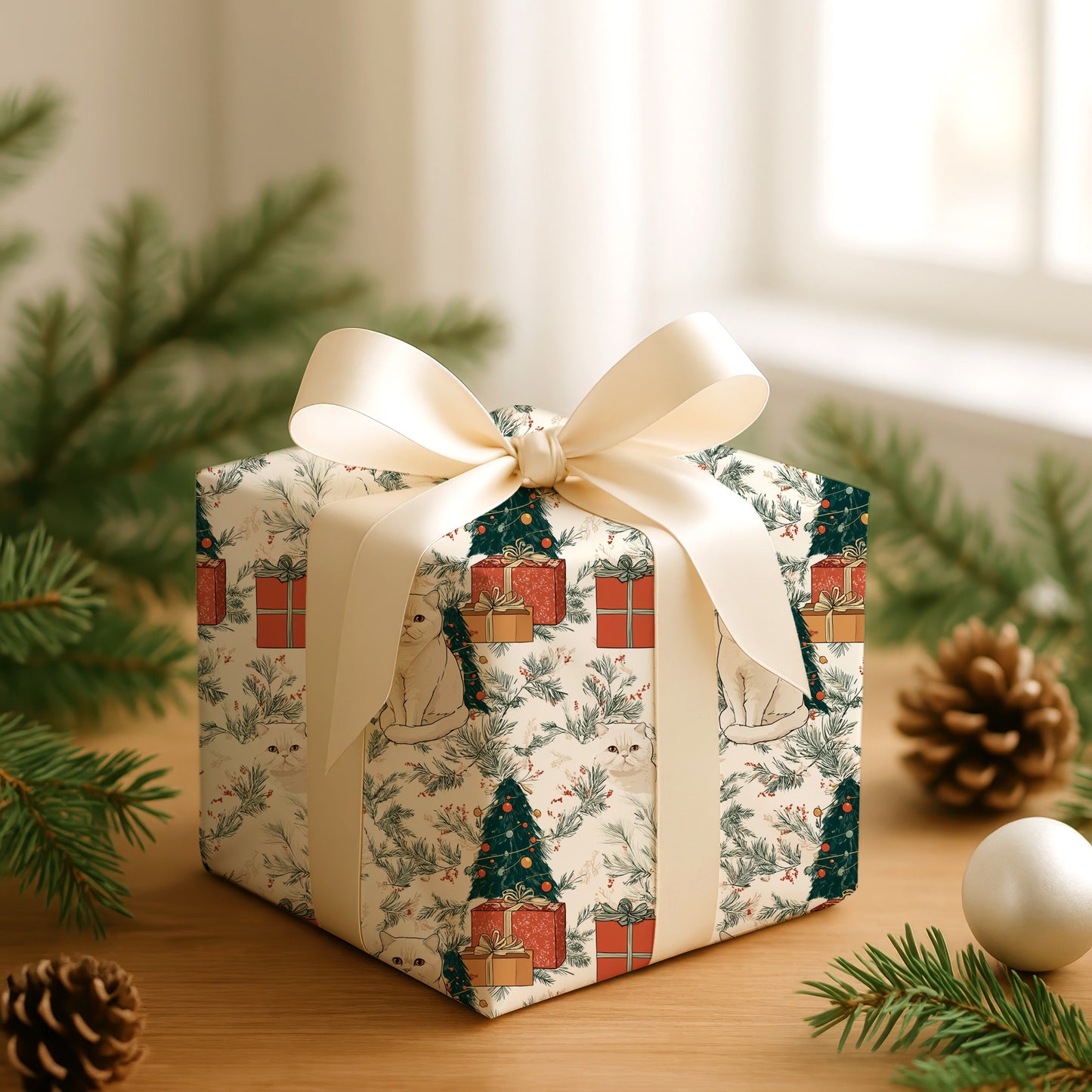 Curious Cats Among Christmas Gifts