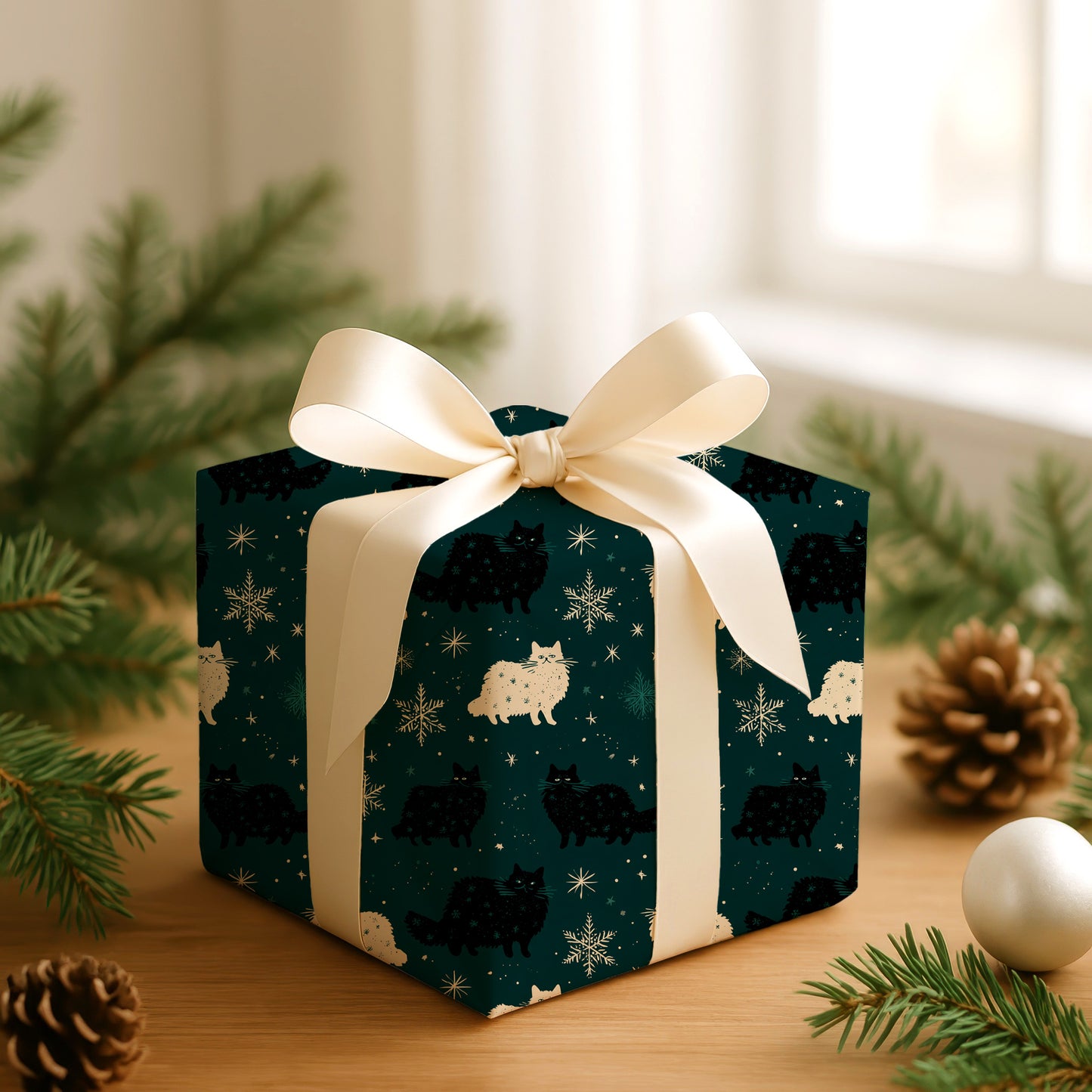 Midnight Cats Dancing Through Snowflakes