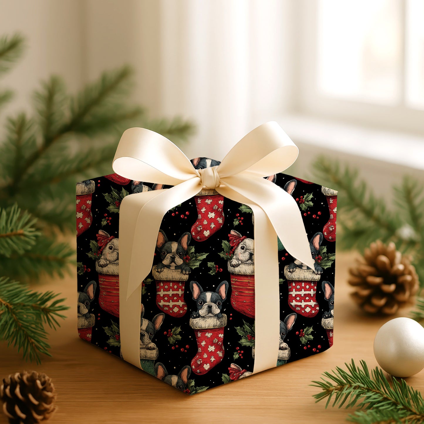 Festive Frenchies Peek Through Stockings