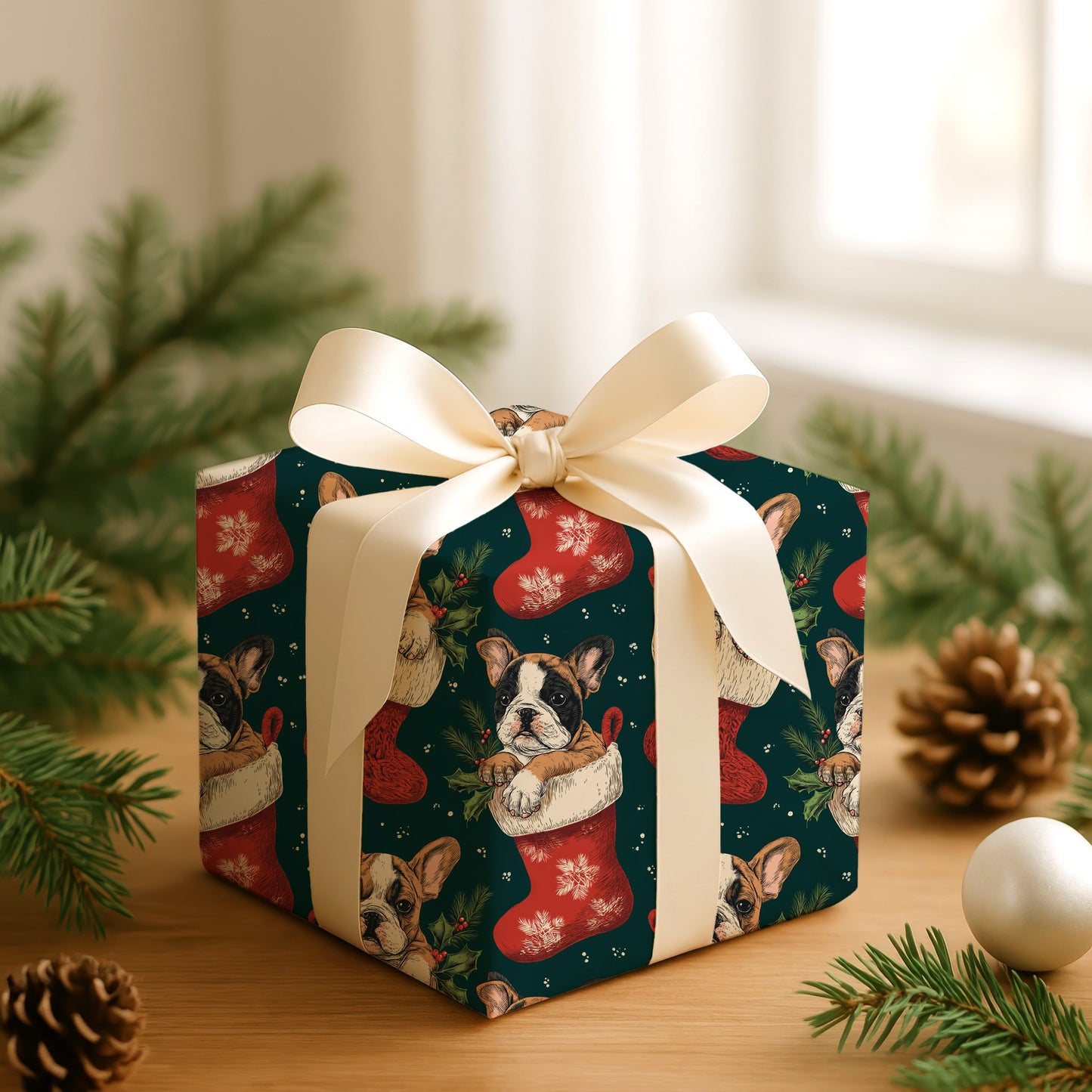 Puppies Peek Through Christmas Cheer