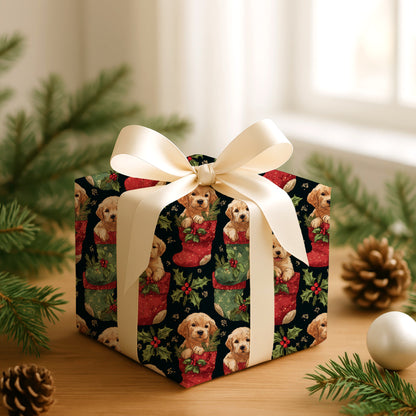 Yuletide Puppies Peeking From Stockings