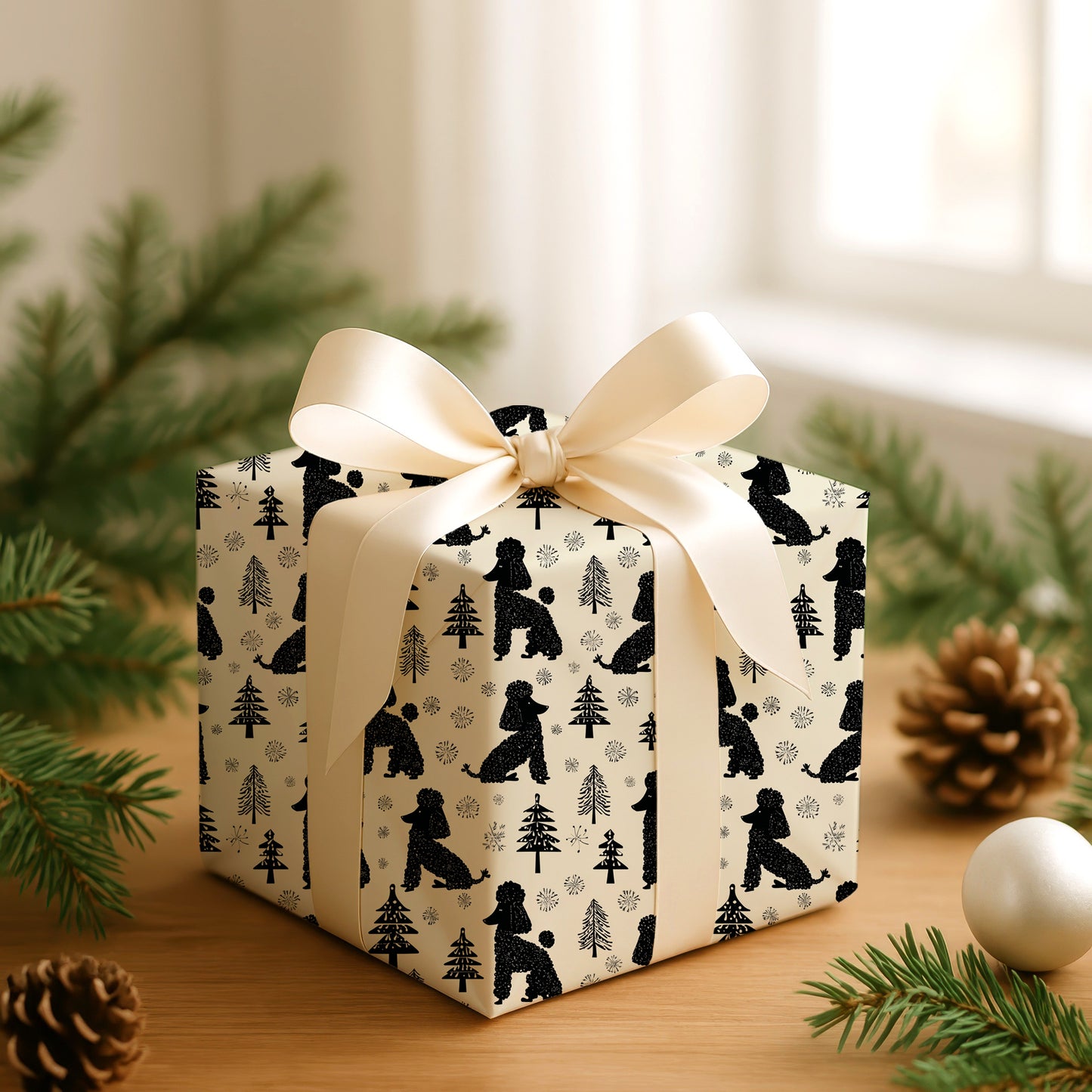 Winter Poodles Dance Between Pines