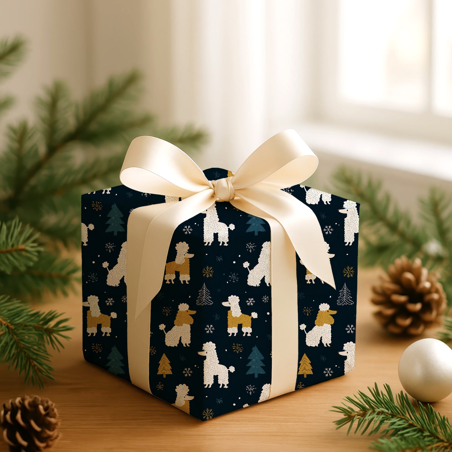 Poodles Prancing Through Winter's Night