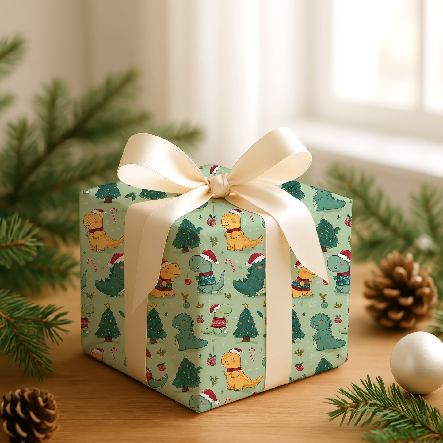 Dino Christmas Cheer Unfolds Softly