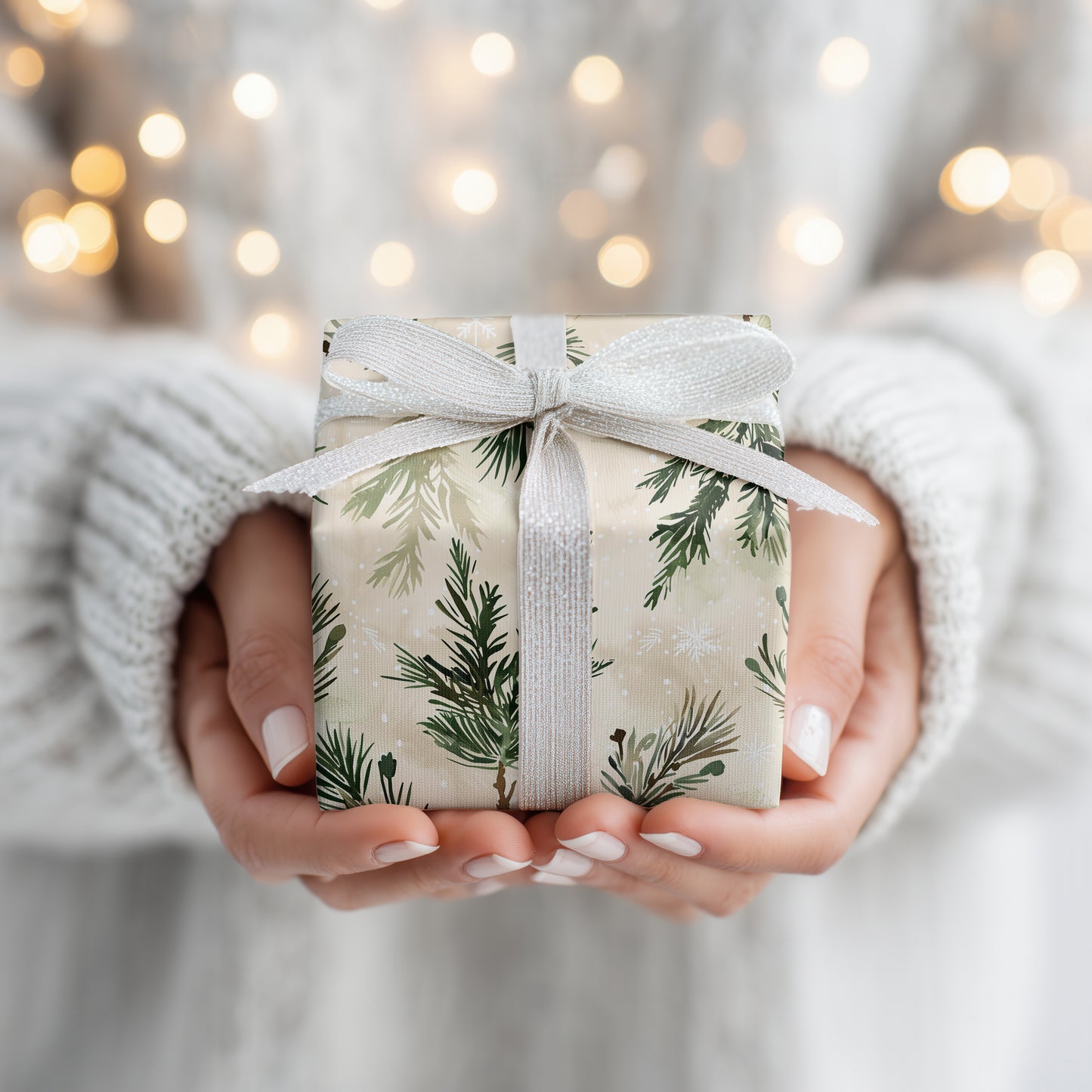 Soft Snowfall Between Pine Branches