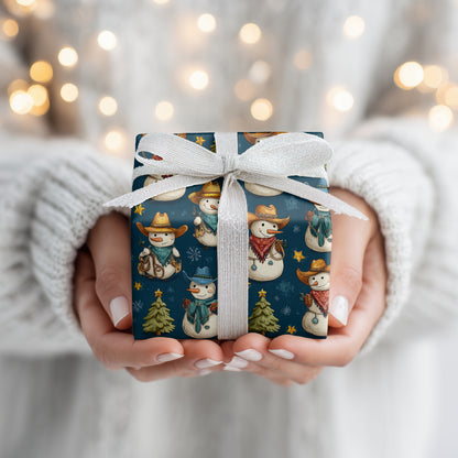 Jolly Cowboy Snowmen in Winter's Glow