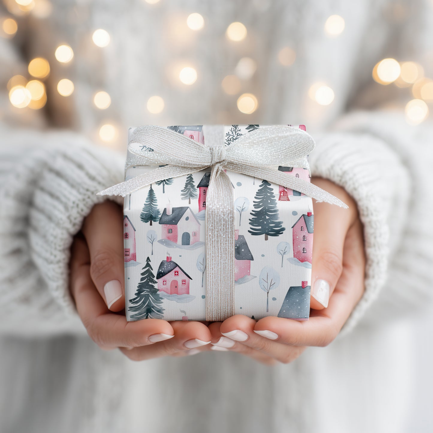 Pink Cottages Dance Through Snowfall