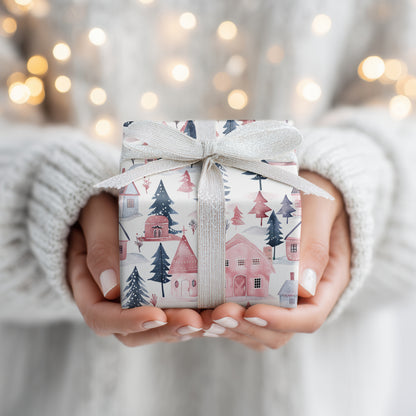 Snowfall Nestles Between Pink Rooftops