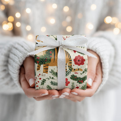 Festive Tiger Prowls Winter Garden