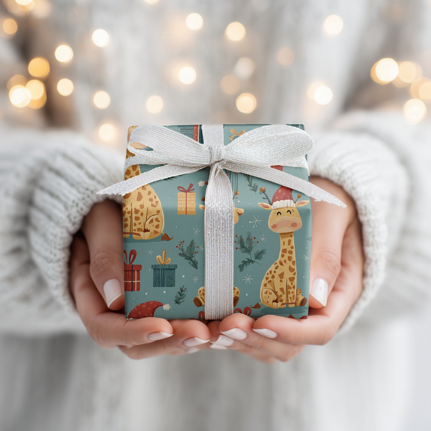 Giraffe Giggles Through Winter's Cheer