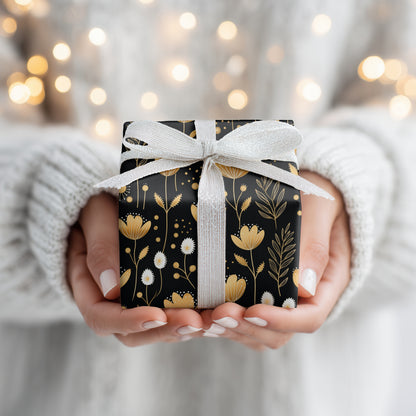 Golden Blooms Dance Midnight's Canvas