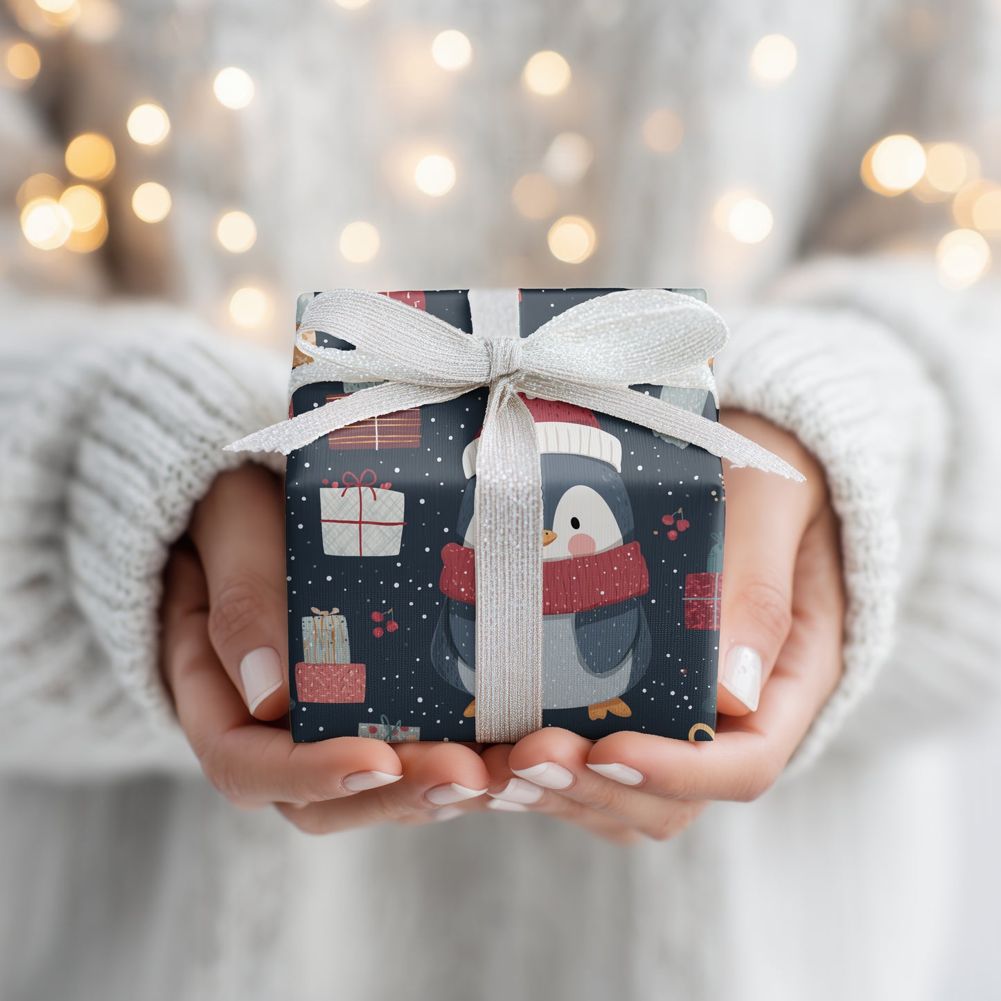 Cozy Penguin Prepares Winter's Cheer