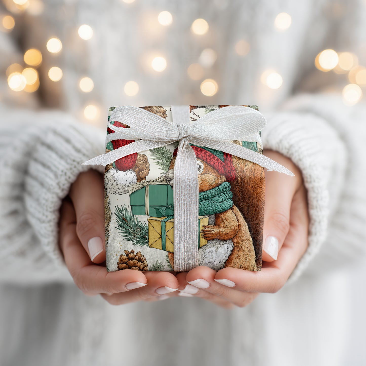 Festive Squirrel Wraps Winter's Gift