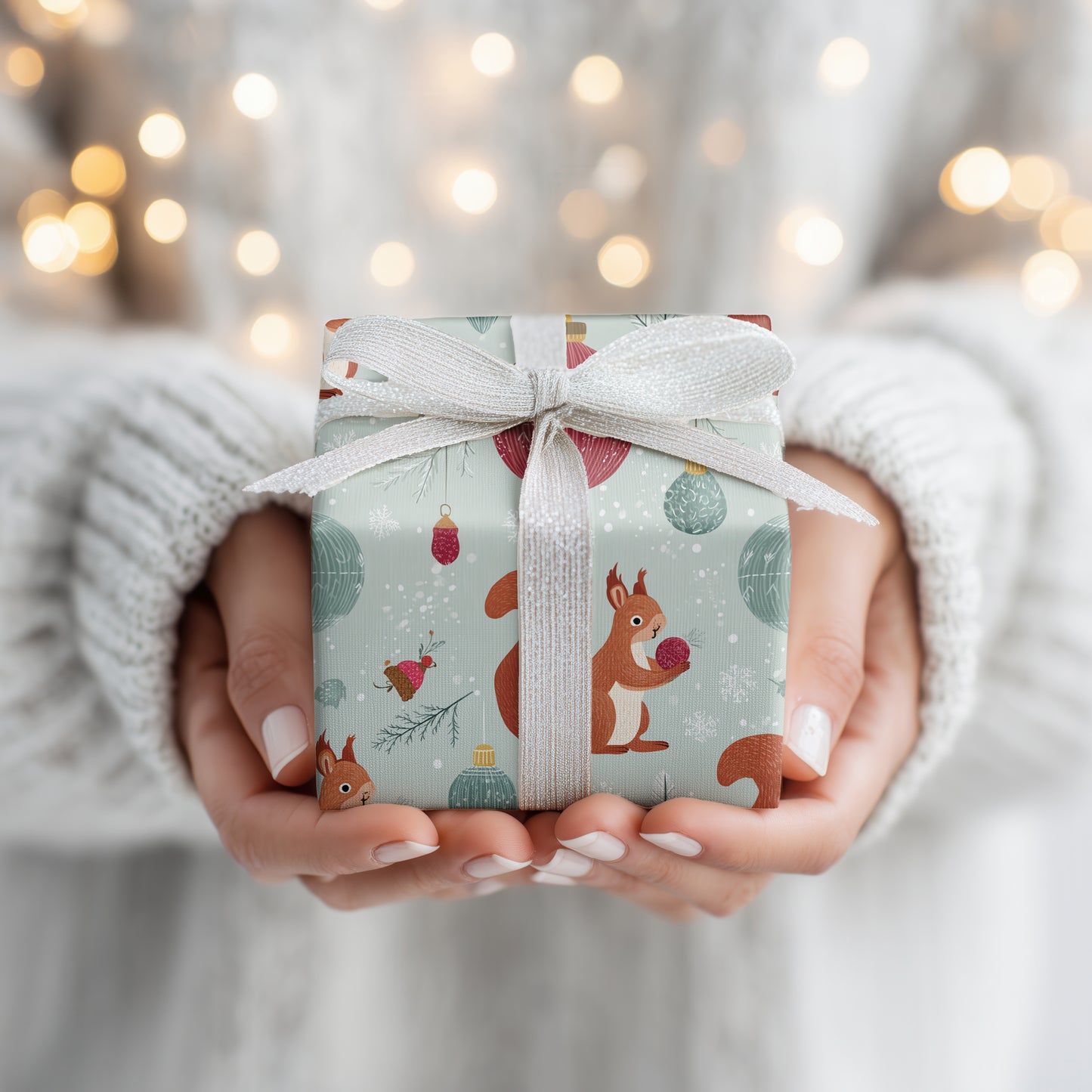 Festive Squirrels Dance Between Snowflakes