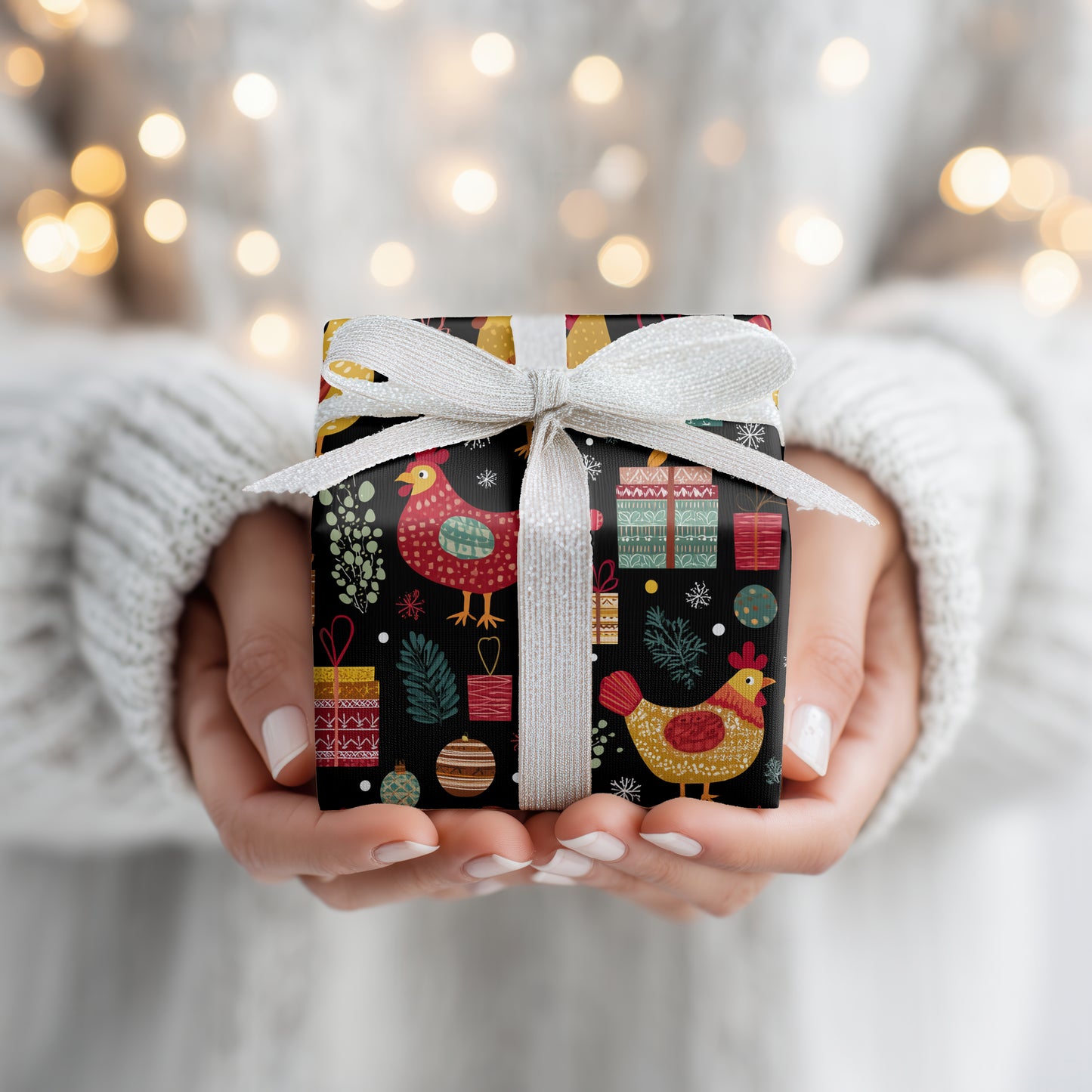 Festive Chickens Celebrate Winter's Joy