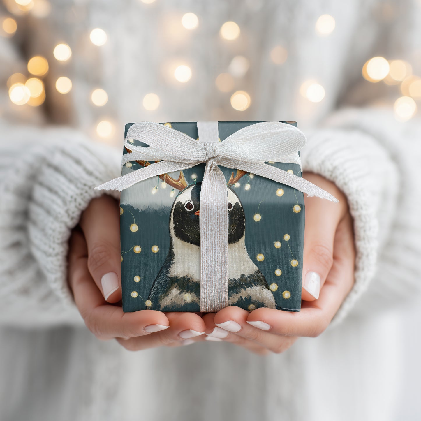 Festive Penguin Wears Holiday Antlers