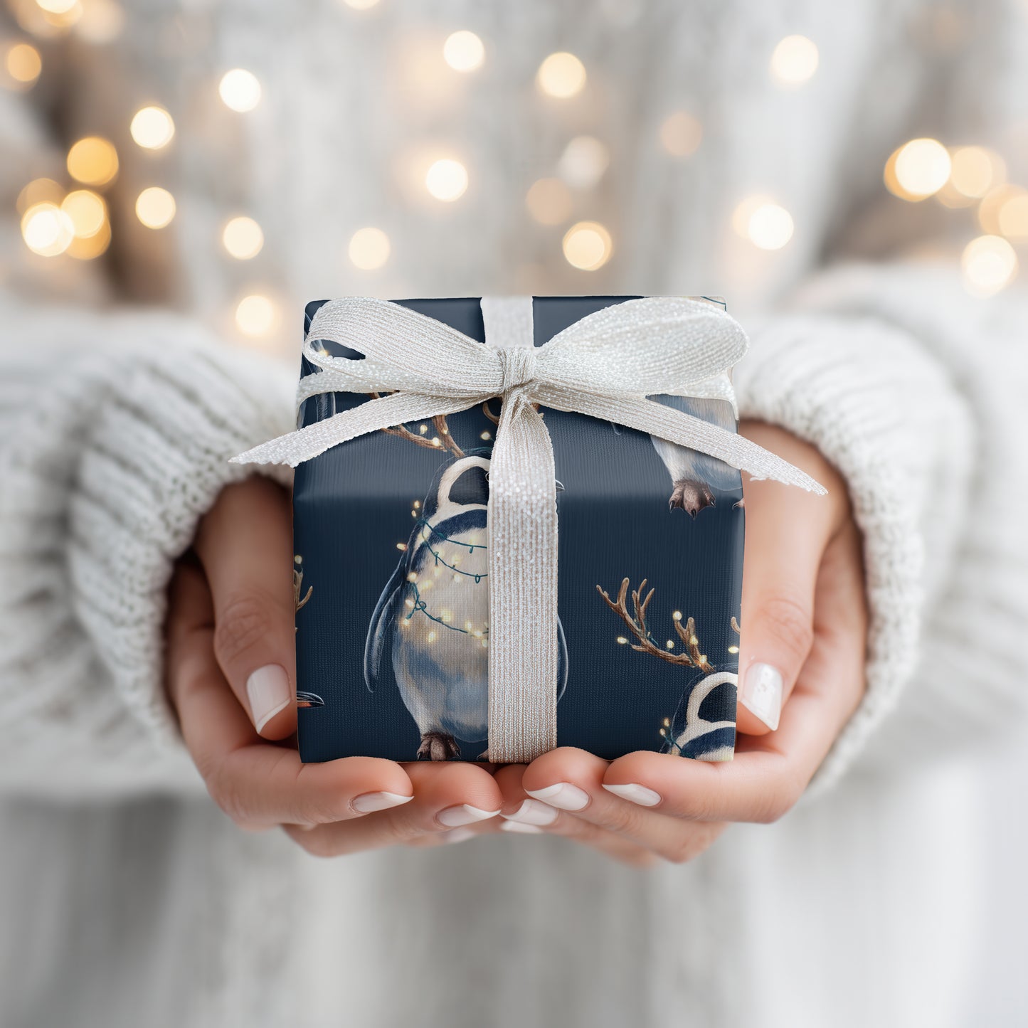 Festive Penguins Wear Antler Lights