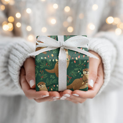 Playful Otters Tangle In Festive Lights