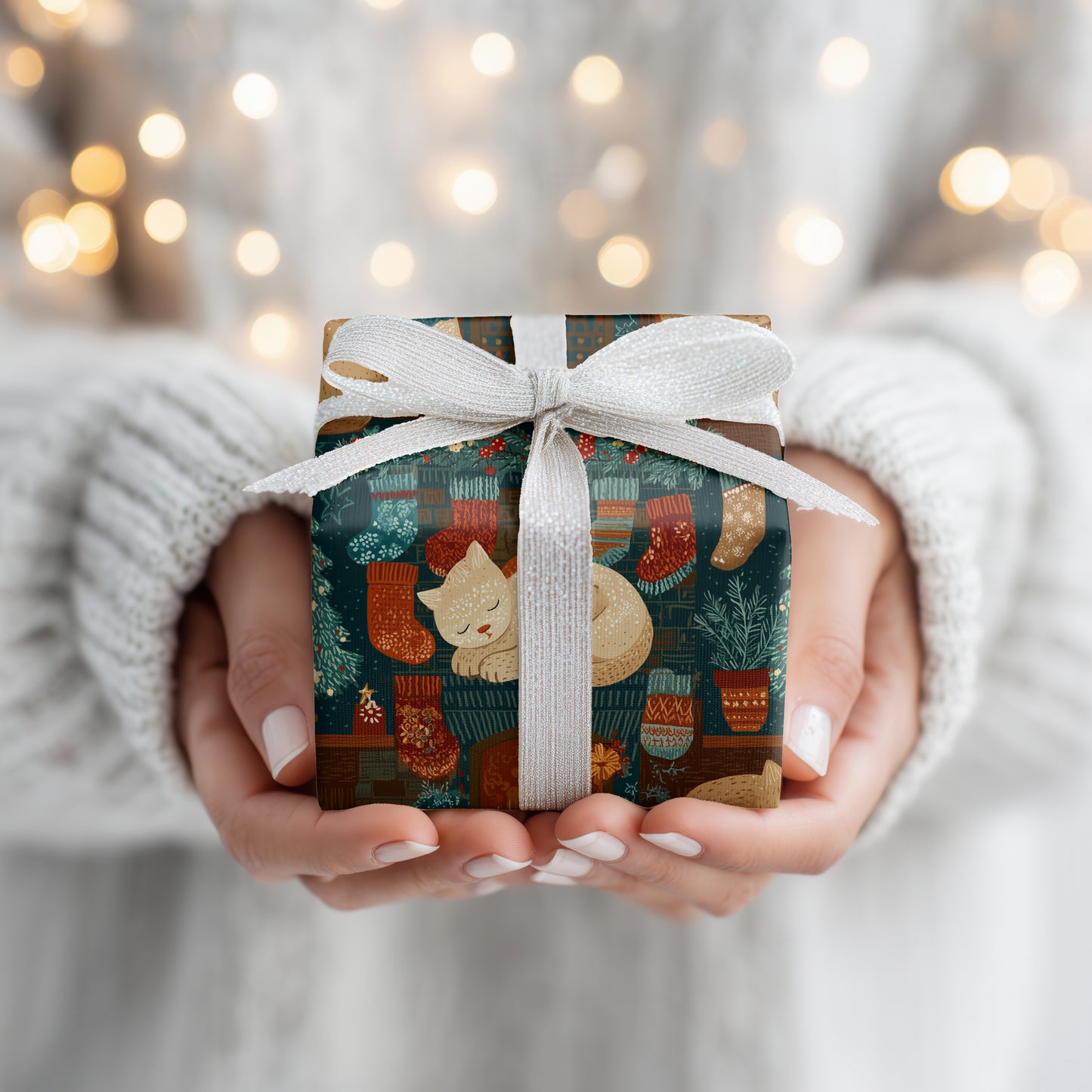 Fireplace Purrs Between Winter Stockings