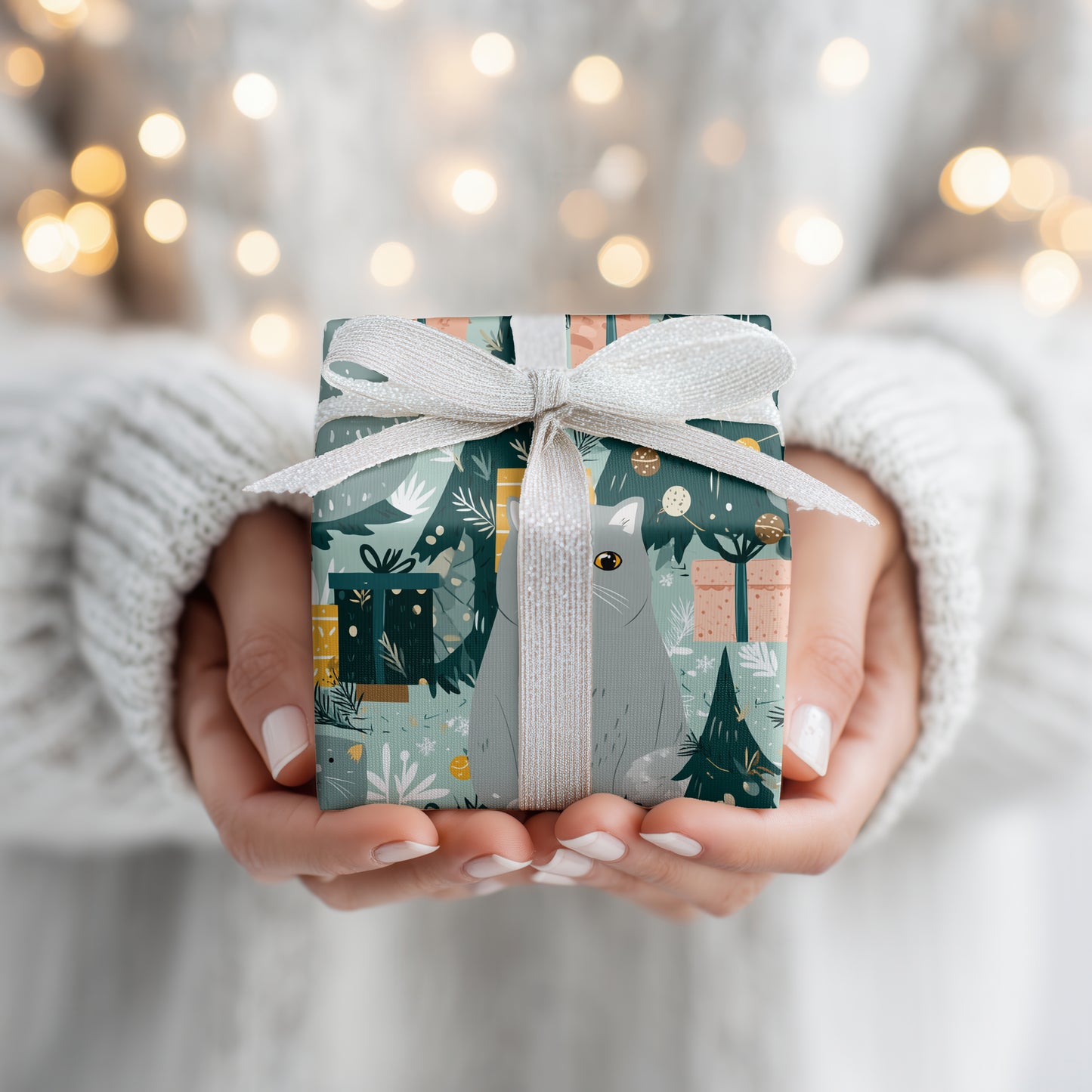 Curious Cat Awaits Holiday Magic