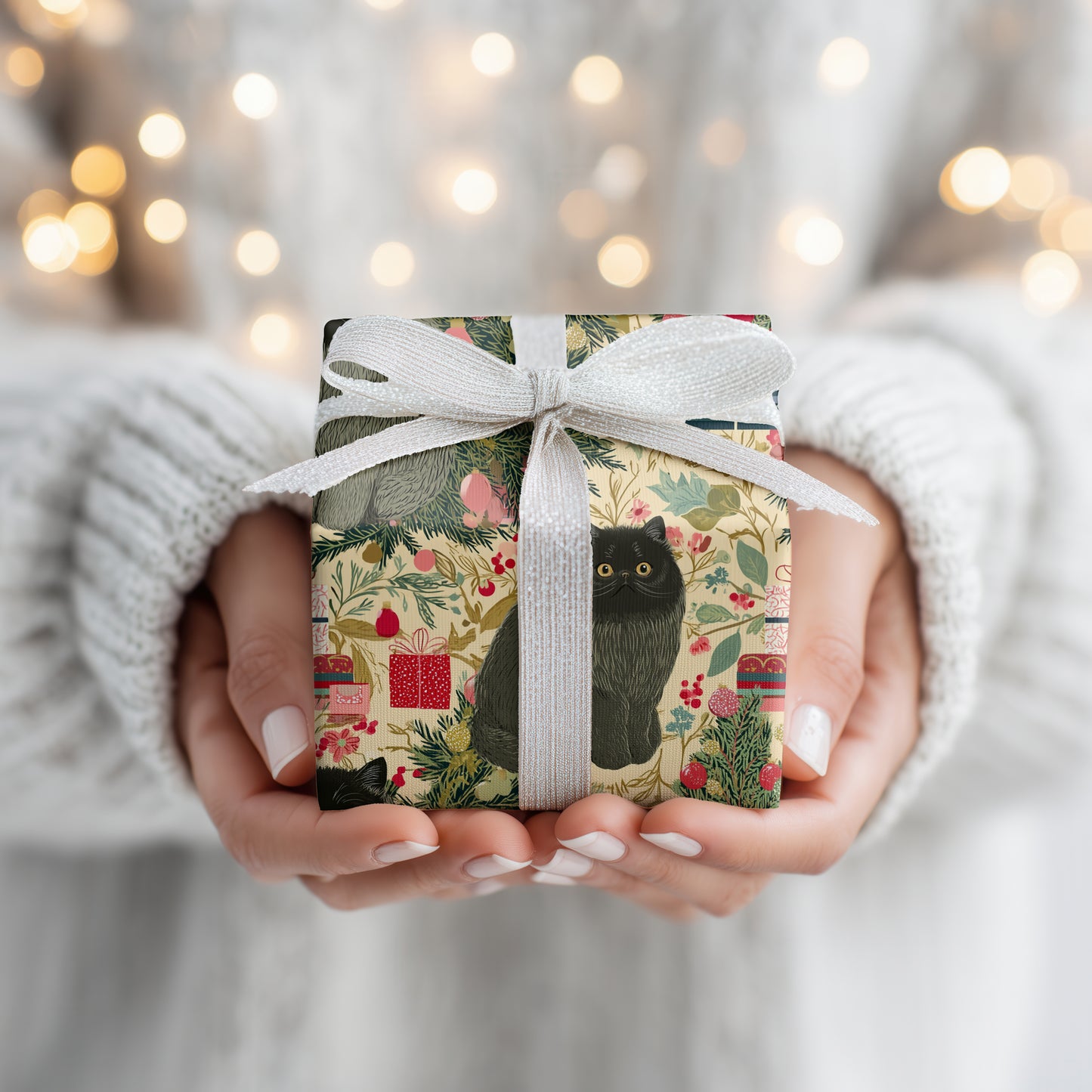 Midnight Purrs Between Holiday Branches
