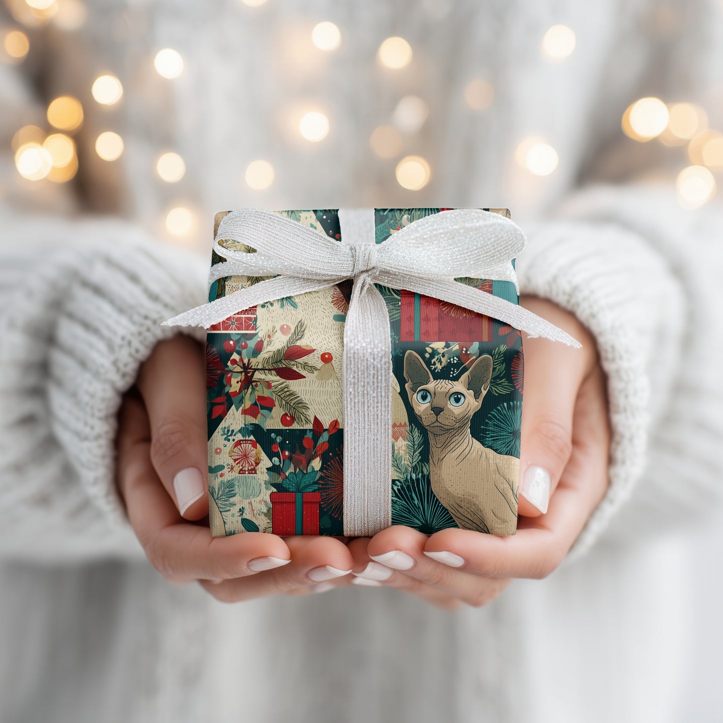 Feline Festivities Among Twinkling Shapes