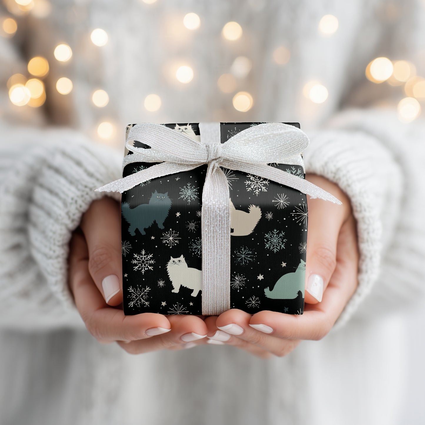 Midnight Cats Dancing Through Snowlight