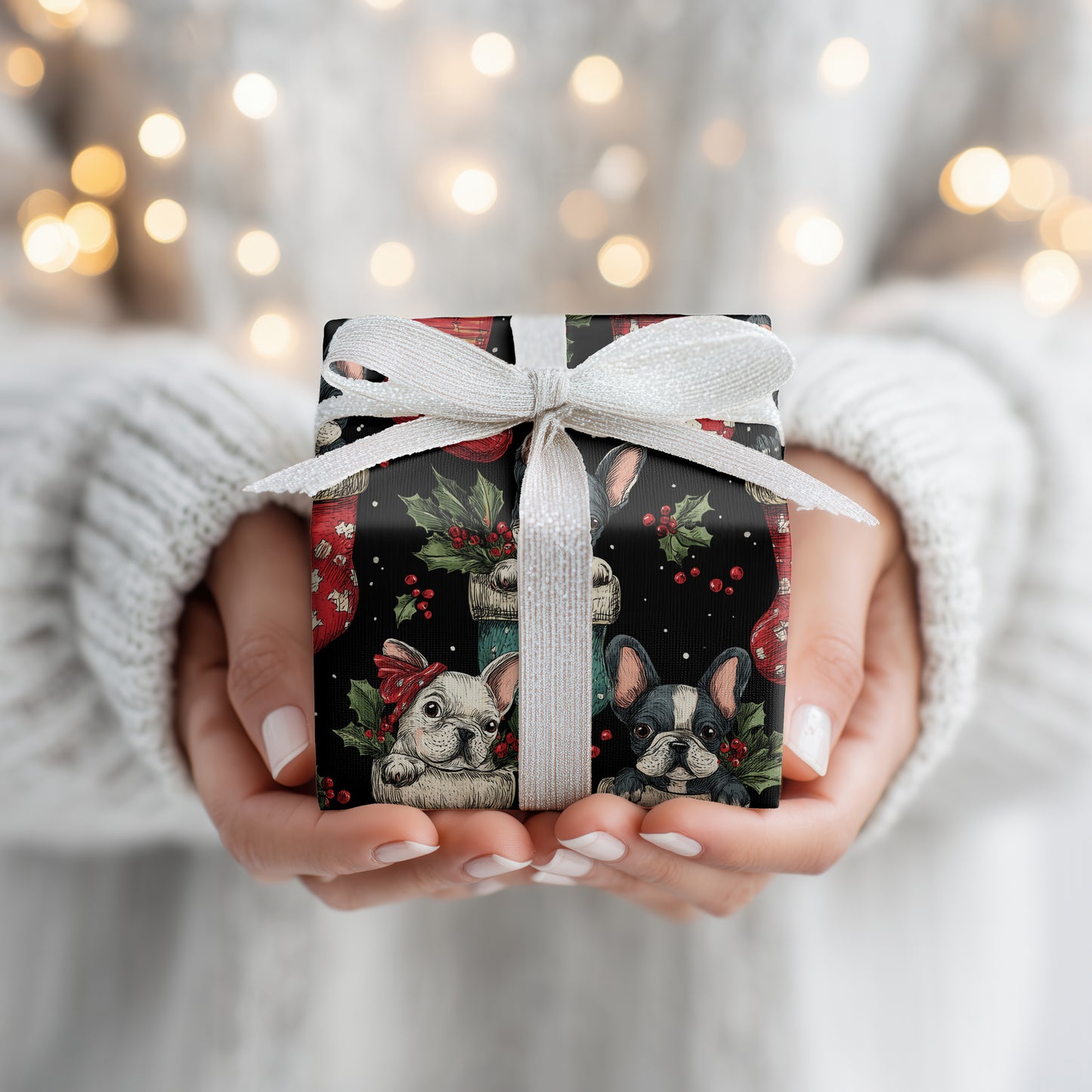 Festive Frenchies Peek Through Stockings