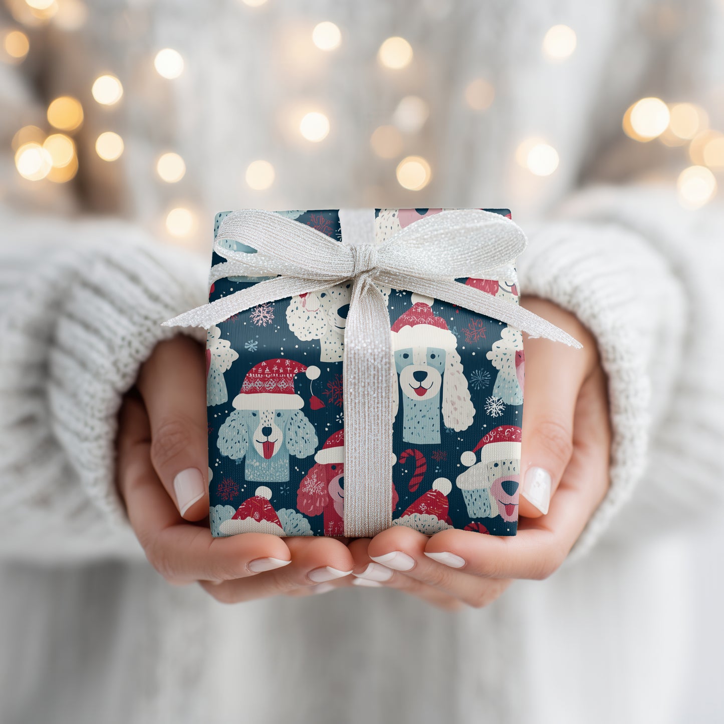 Festive Pups Dancing Through Snowfall