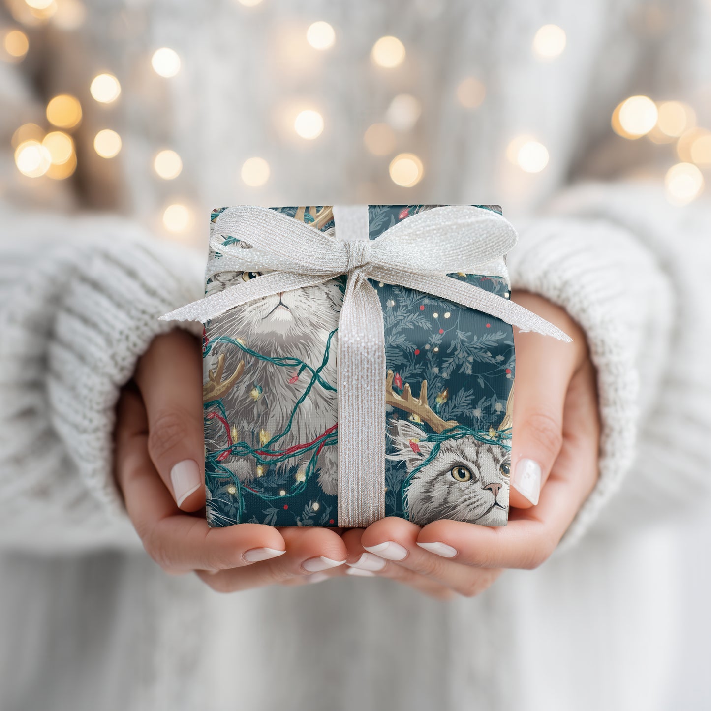 Feline Festivity Amongst Twinkling Lights