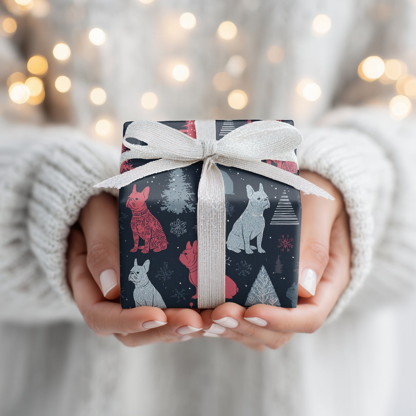 Frenchies Dancing Through Snowfall