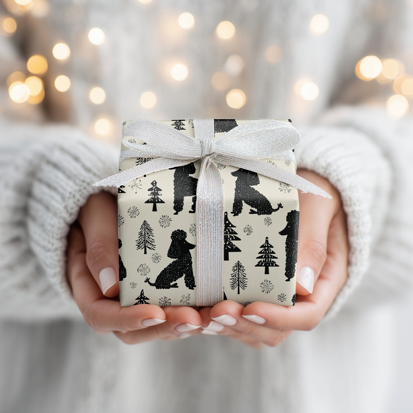 Winter Poodles Dance Between Pines