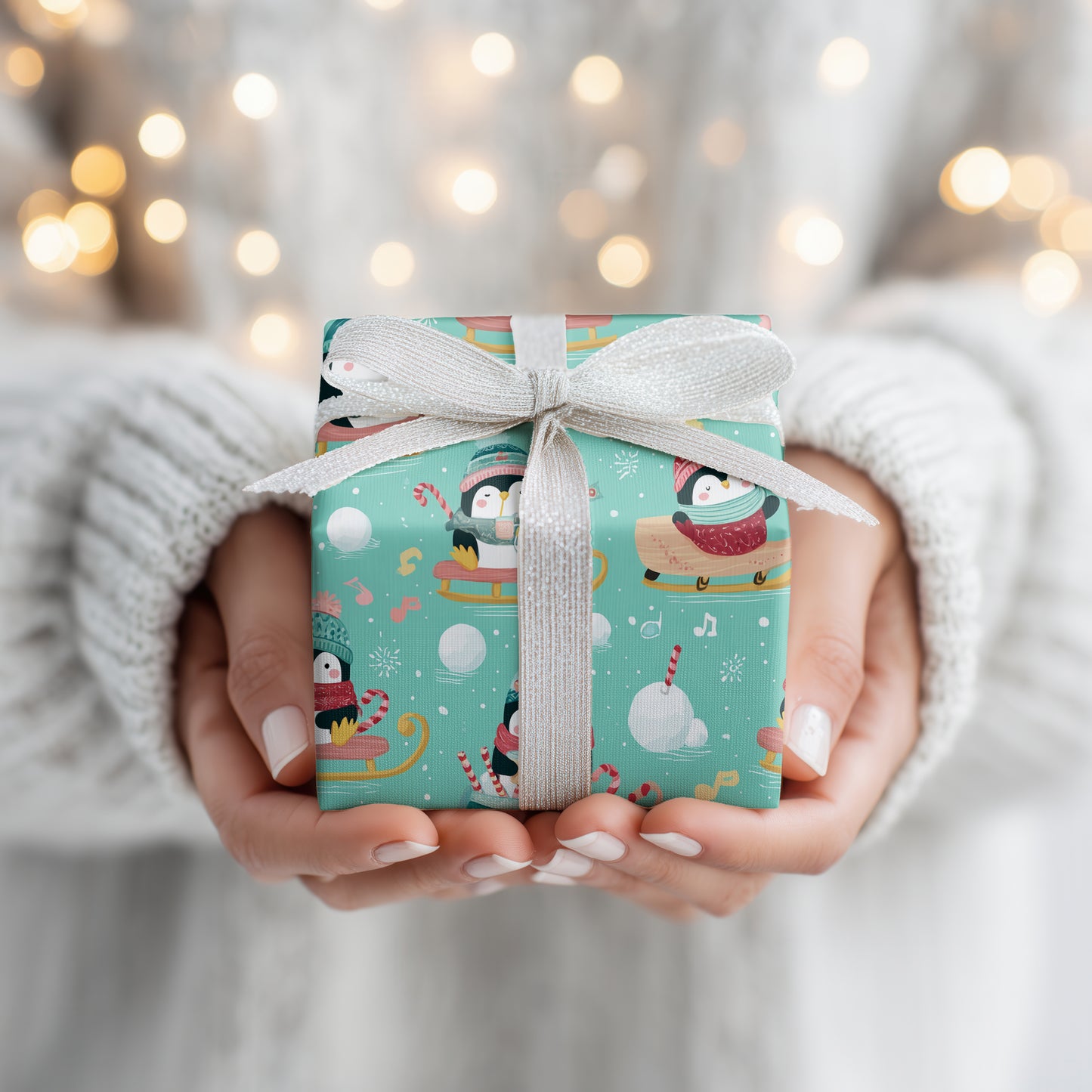Playful Penguins Ride Winter's Joy