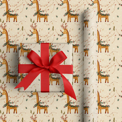 Festive Giraffe Wears Winter's Garland