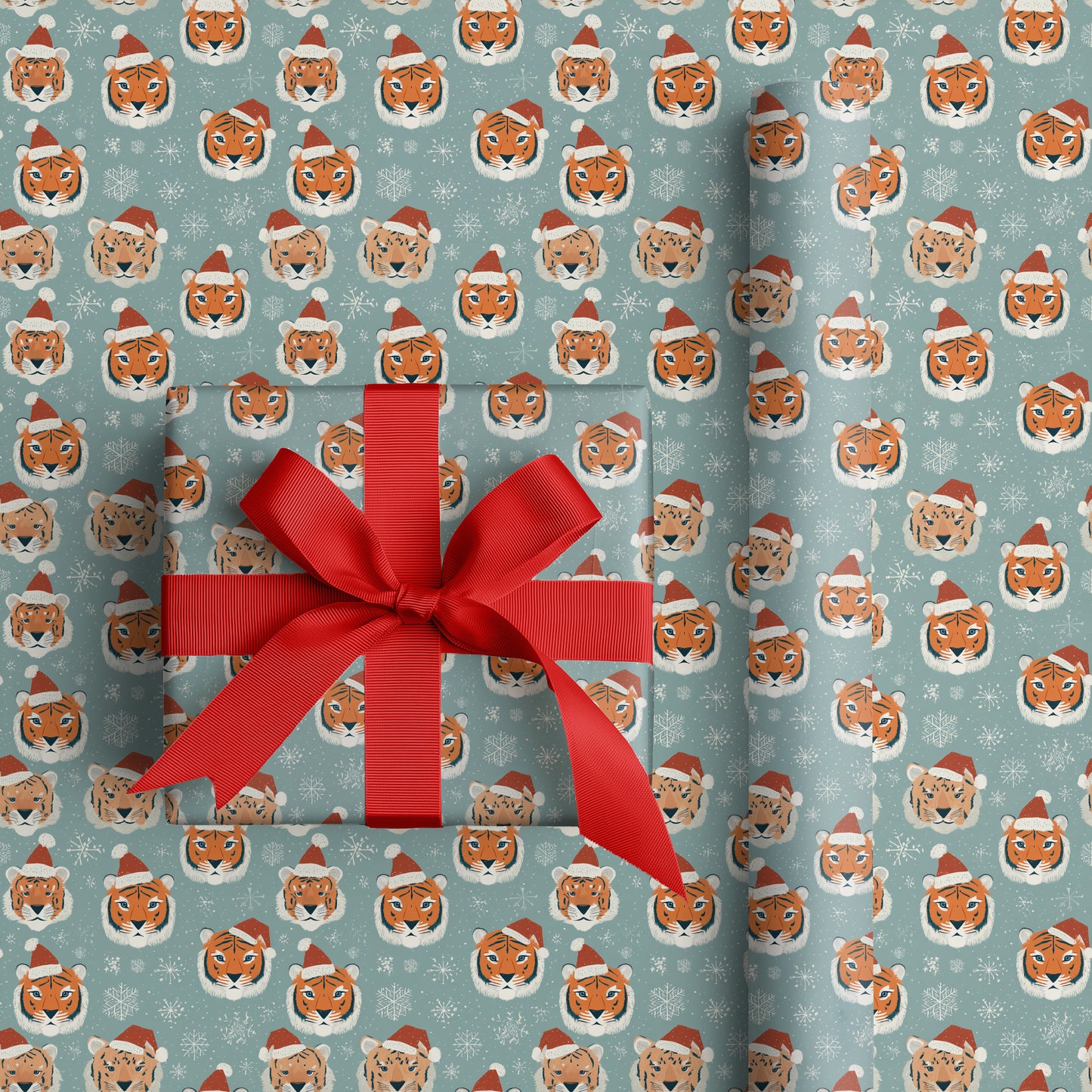 Festive Tigers Frolicking in Snowy Wonder