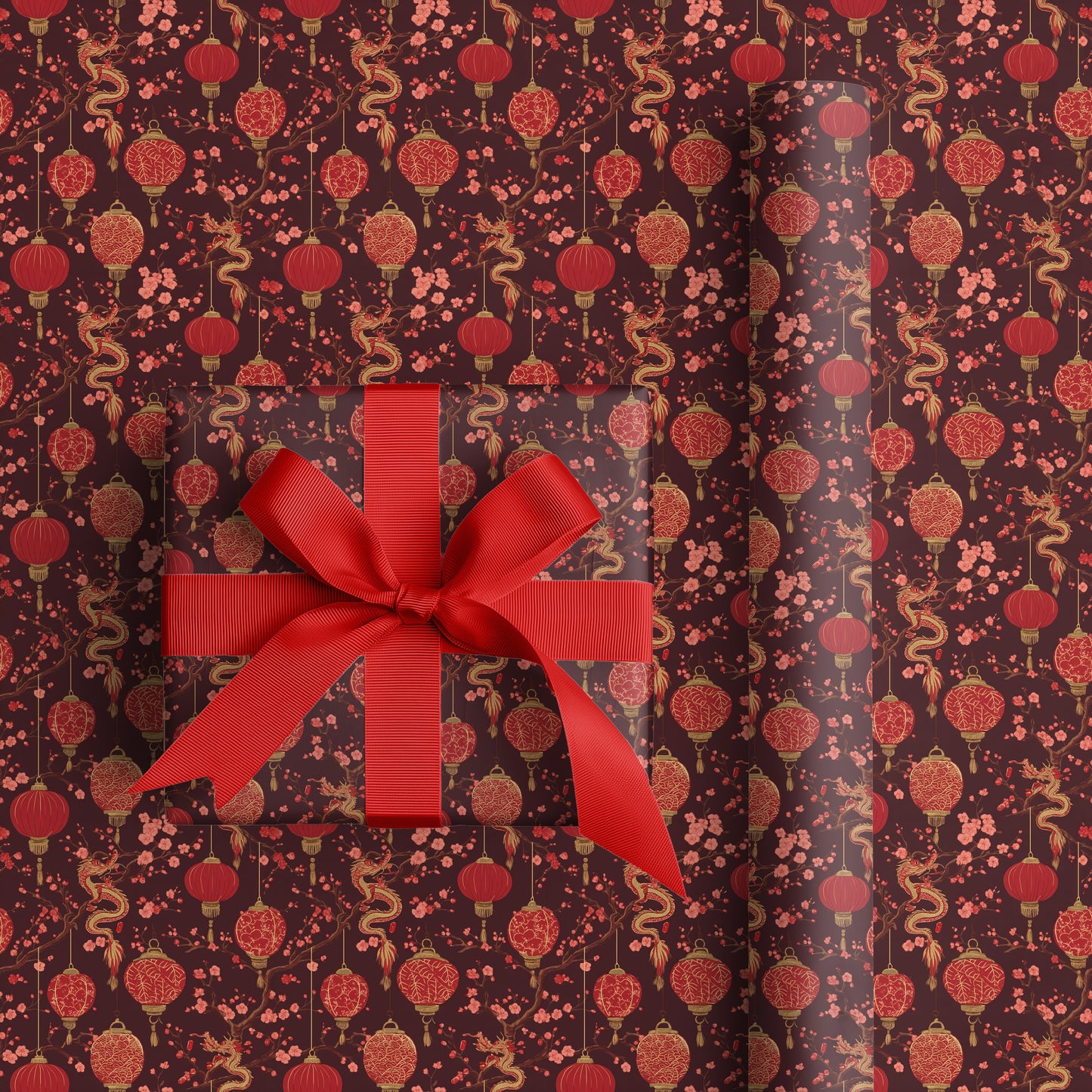 Dragons Dance Between Crimson Blossoms