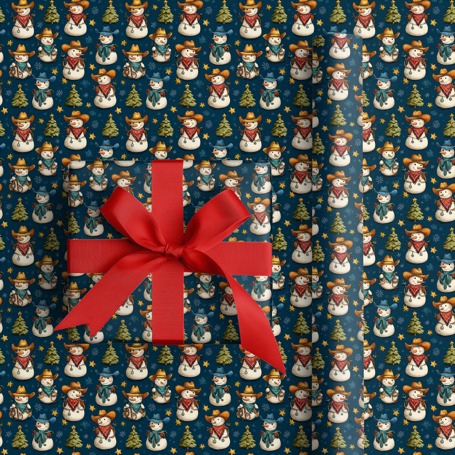 Jolly Cowboy Snowmen in Winter's Glow