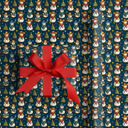 Jolly Cowboy Snowmen in Winter's Glow
